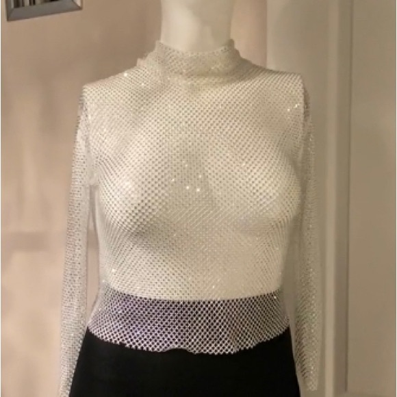 Brand new - De base XS long sleeves netted sparkly glass stone top - Picture 1 of 6